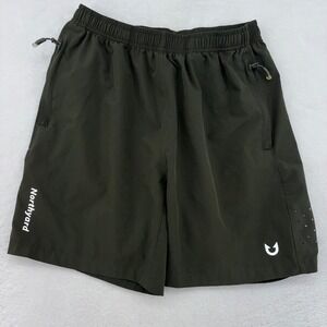 Northyard Mens Athletic Shorts Small Dark Olive Green Zipper Pockets Reflective